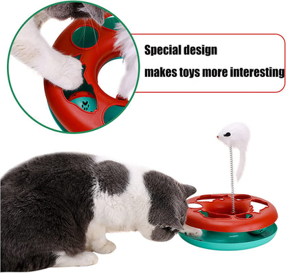 Interactive Cat Toy Set for Indoor Cats - Roller Tracks with Catnip Springs and Teaser Mouse, Red