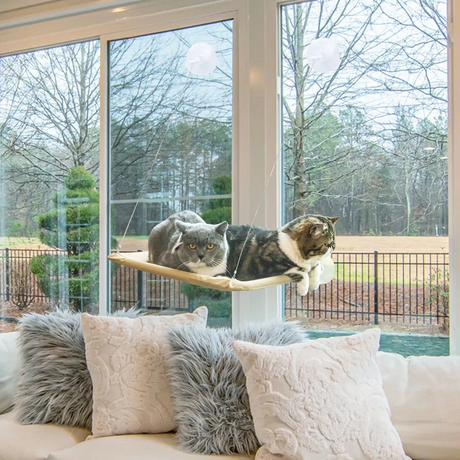 Cat Window Perch - Khaki Window Shelf and Hammock for Pets