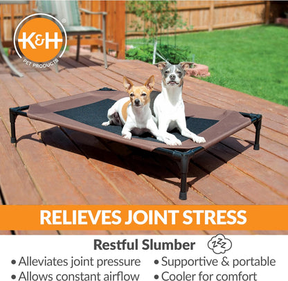 Elevated Outdoor Dog Cot - Breathable Cooling Hammock Bed for Large Dogs, Washable Mesh Cover, Raised Metal Frame, Collapsible and Portable - Large 42 x 30 inches, Chocolate