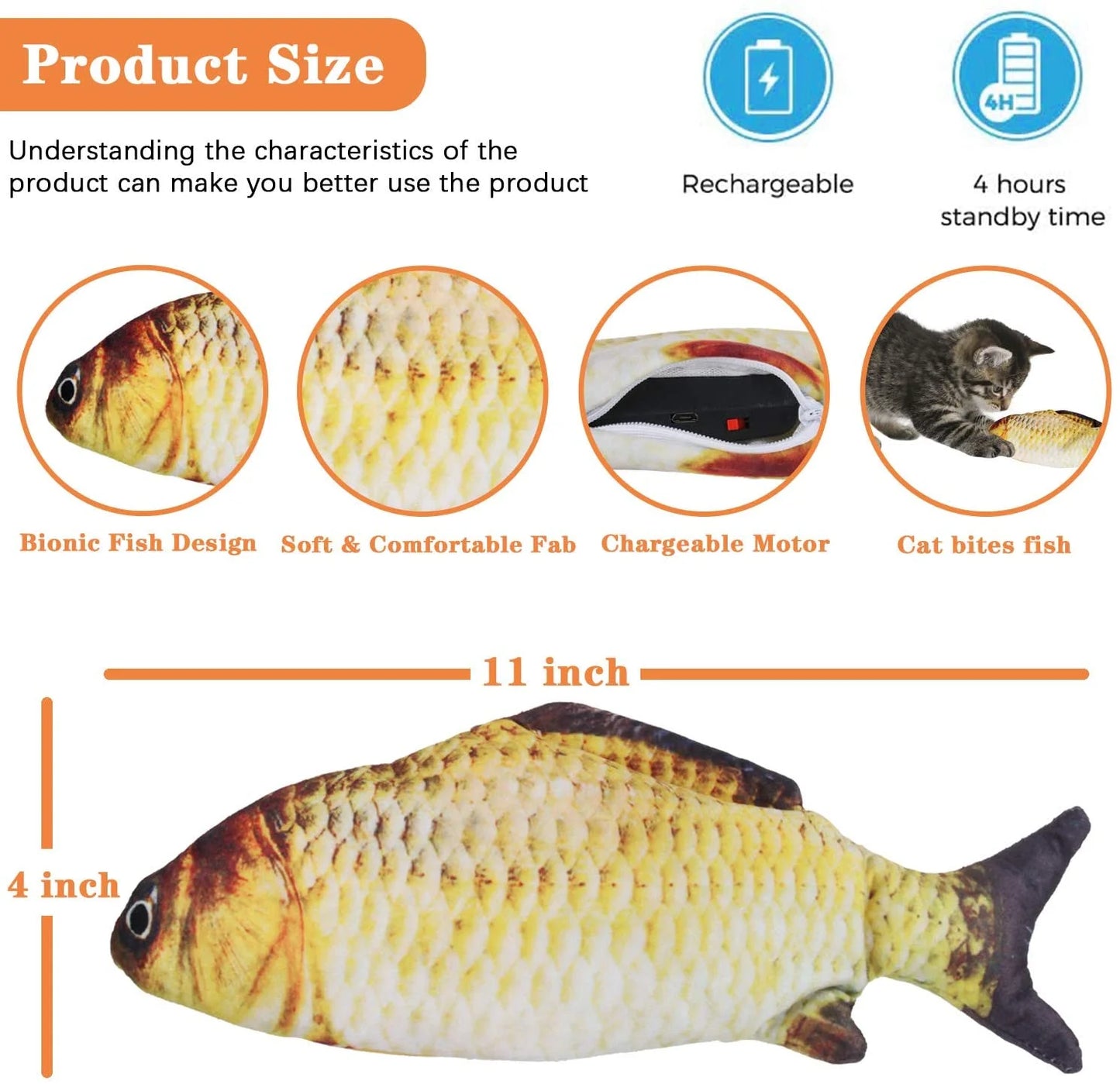 DOTSOG Electric Flopping Fish Toy for Cats - Realistic Interactive Plush Toy for Kitten Exercise and Play