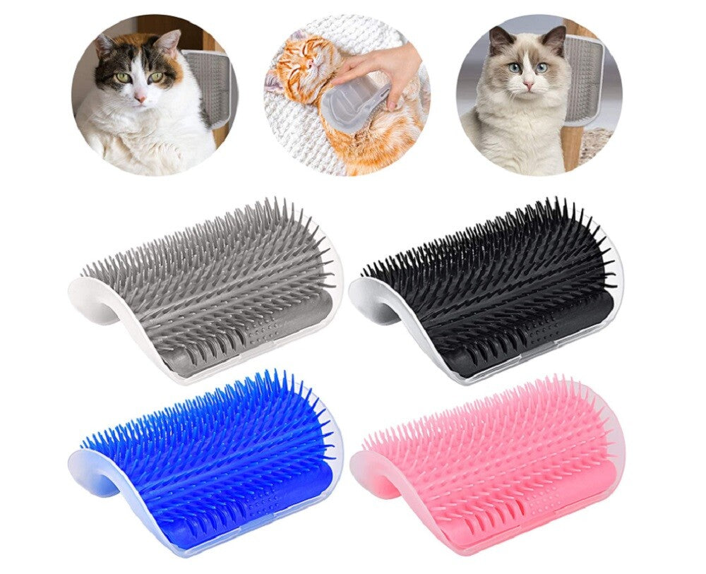 Cat Self-Grooming Wall Brush with Corner Scratcher, Massage Comb, and Catnip Holder