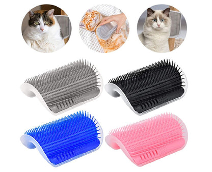 Cat Self-Grooming Wall Brush with Corner Scratcher, Massage Comb, and Catnip Holder