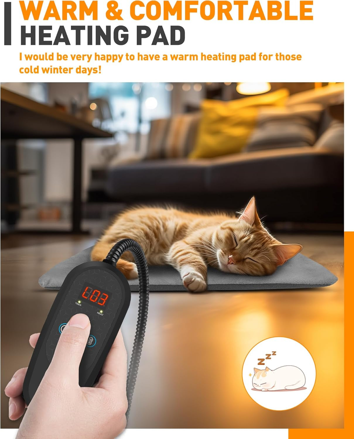 Adjustable Temperature Pet Heating Pad with Timer - Waterproof Electric Heated Bed Mat for Dogs and Puppies