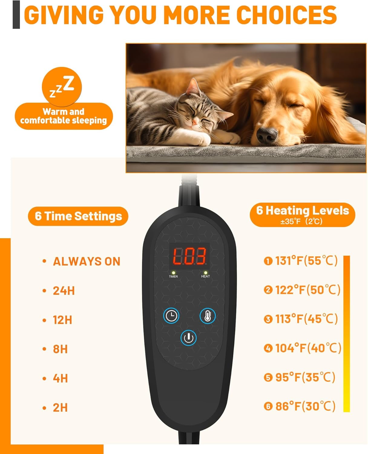Adjustable Temperature Pet Heating Pad with Timer - Waterproof Electric Heated Bed Mat for Dogs and Puppies