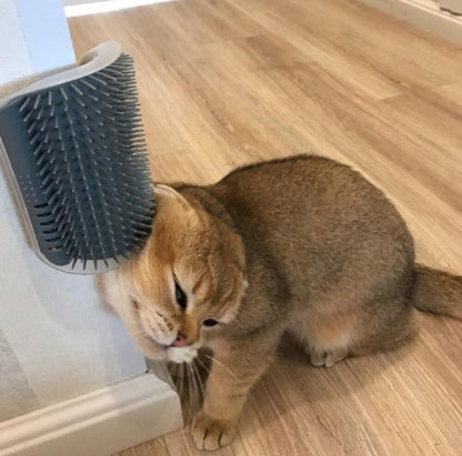 Cat Self-Grooming Wall Brush with Corner Scratcher, Massage Comb, and Catnip Holder
